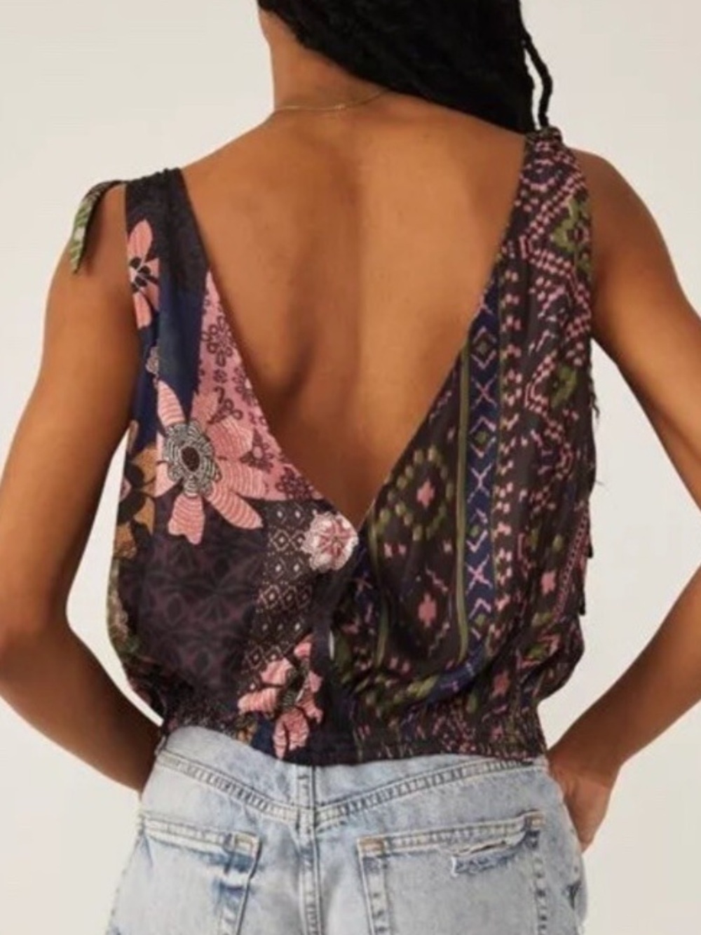 Free People Tied To You Tank Moss Floral Tie Strap Surplice Top Large - Picture 2 of 7